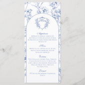 Elegante Vintage Stofblauw Bloemige Trouwdetails Menu (Voorkant)