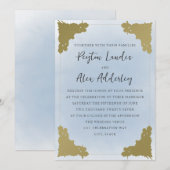 Elegante Vintage Stofblauw Goud  Kaart (Voorkant / Achterkant)