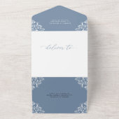 Elegante Vintage Stofblauwe Bruiloft All In One Uitnodiging (Buitenkant)