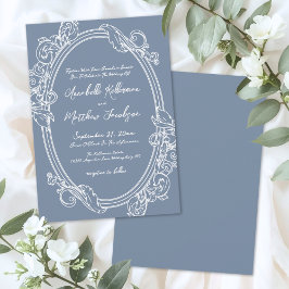 Elegante Vintage Stofblauwe Huwelijk Kaart