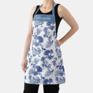 Elegante vintage stoffige blauwe herten toile met  schort