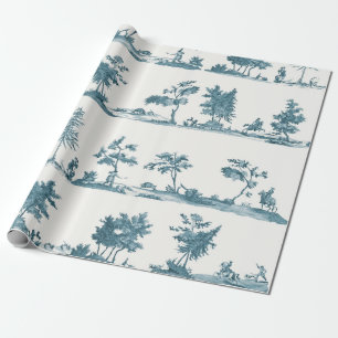Elegante vintage stoffige blauwe paard jacht toile cadeaupapier