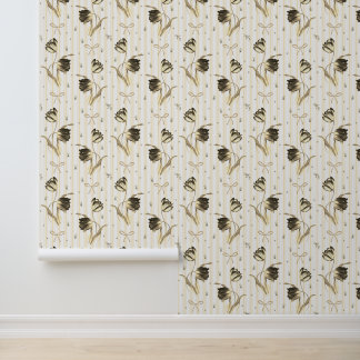 Elegante vintage strik met tulpen bloemmotief behang