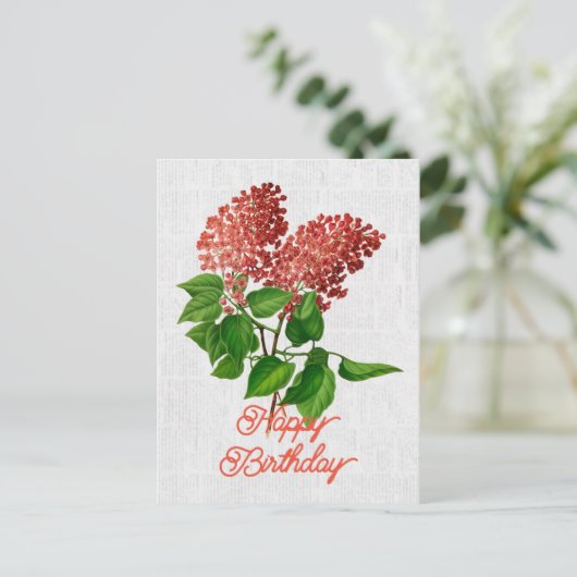 Elegante Vintage Syringa Vulgaris Bloemige Verjaar Briefkaart (Staand voorkant)