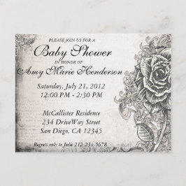 Elegante Vintage Tattoo Roos Baby Shower Ansichtka Uitnodiging Briefkaart