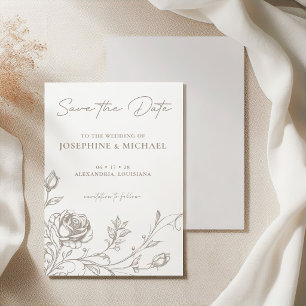 Elegante Vintage Taupe Sepia Roos Save the Date