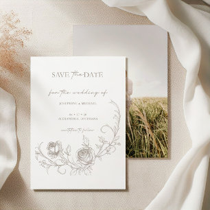 Elegante Vintage Taupe Sepia Roos Save the Date