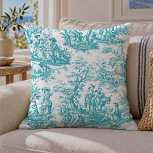 Elegante vintage teal turquoise toile de jouy kussen