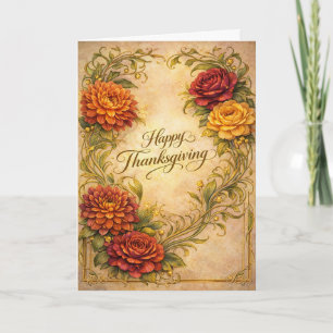 Elegante Vintage Thanksgiving Bloemrijke Scroll On Feestdagen Kaart