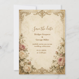 Elegante vintage trouw antieke roos charme kaart