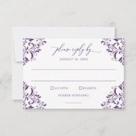 Elegante Vintage Trouw Plum Paars RSVP Kaartje