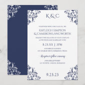 Elegante Vintage Trouw Uitnodiging | Navy 2 (Voorkant / Achterkant)