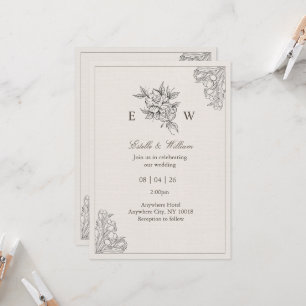 Elegante vintage trouwkaart met bloemen kaart