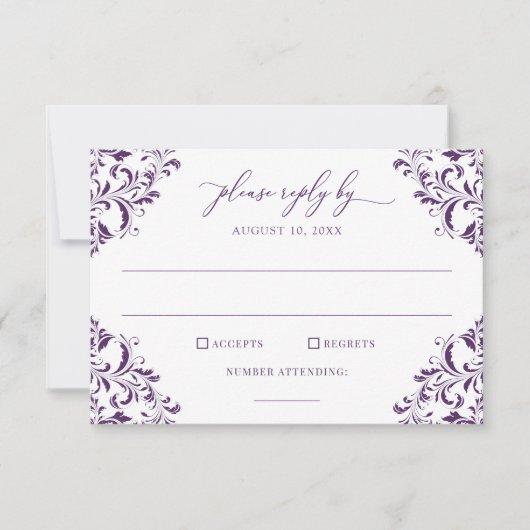 Elegante Vintage Trouwpruim Paarse RSVP Kaartje (Voorkant)