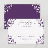 Elegante Vintage Trouwpruim Paarse RSVP Kaartje (Voorkant / Achterkant)