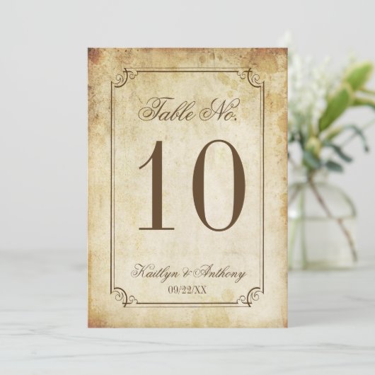 Elegante Vintage Trouwtafel Aantal Kaarten (Staand voorkant)