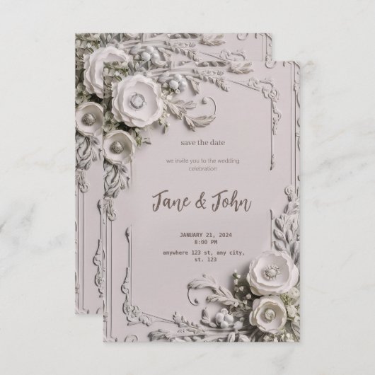 Elegante vintage trouwuitnodiging kaart (Voorkant / Achterkant)