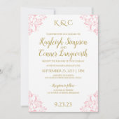 Elegante Vintage Trouwuitnodiging | Roze & Goud Kaart (Voorkant)