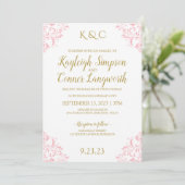 Elegante Vintage Trouwuitnodiging | Roze & Goud Kaart (Staand voorkant)