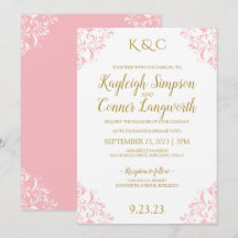 Elegante Vintage Trouwuitnodiging | Roze & Goud