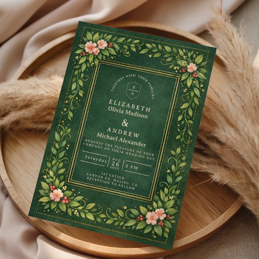 Elegante Vintage Tuinbruiloft Kaart
