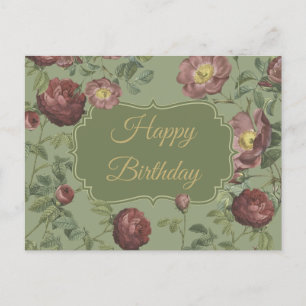 Elegante Vintage Tuinrozen Gelukkige Verjaardag Briefkaart