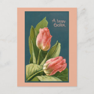 Elegante Vintage Tulpen en Pasen Groet Briefkaart