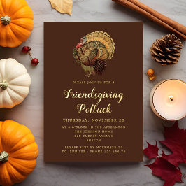 Elegante Vintage Turkije Friendsgiving Potluck Gou Folie Uitnodiging
