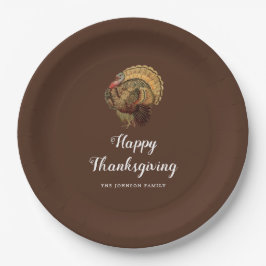Elegante Vintage Turkije Prettig Thanksgiving Papieren Bordje