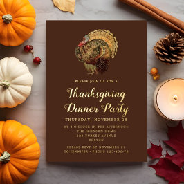 Elegante Vintage Turkije Thanksgiving Diner Goud Folie Uitnodiging