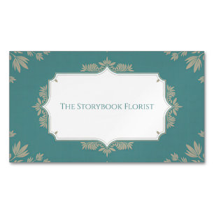 Elegante Vintage Turquoise & Beige Botanische Blad Magnetisch Visitekaartje