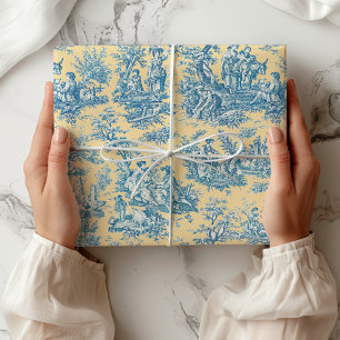 Elegante vintage turquoise gele toile de jouy cadeaupapier