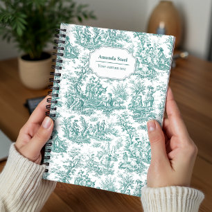 Elegante vintage turquoise toile de jouy klein notitieboek