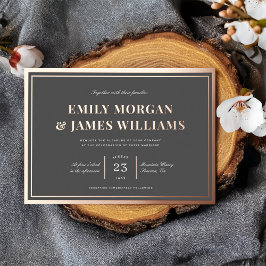 Elegante Vintage Typografie Frame Trouwkaart ECHT Folie Uitnodiging