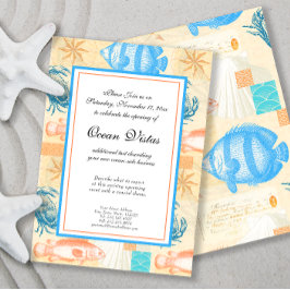 Elegante Vintage Vis- en Schelpdieren Collage Kaart