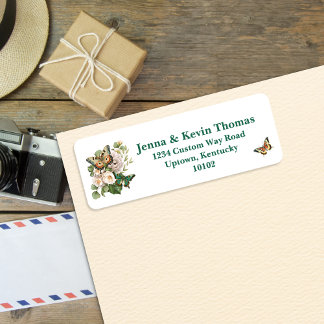 Elegante Vintage Vlinder & Bloemen Retourlabels Etiket