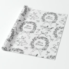 Elegante Vintage Vrolijk Kerstkrans Bows Toile Cadeaupapier