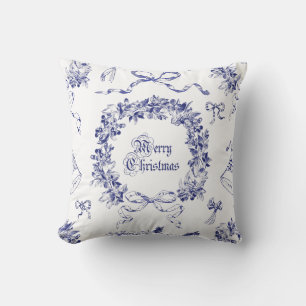 Elegante Vintage Vrolijke Kerstbogen Blauw Toile Kussen