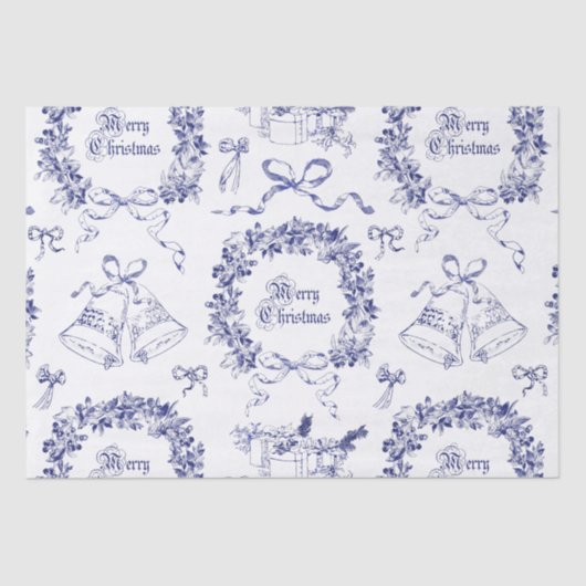Elegante Vintage Vrolijke Kerstbogen Blauw Toile Tissuepapier (Voorkant)