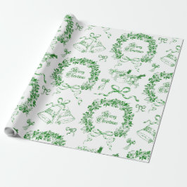 Elegante Vintage Vrolijke Kerstbogen Groene Toile Cadeaupapier