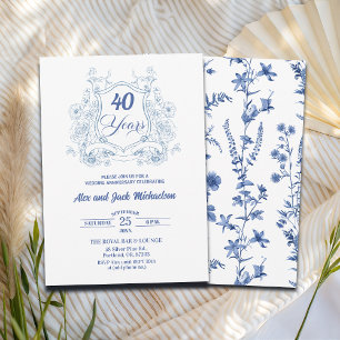Elegante Vintage Wapenschild 40ste Huwelijksverjaa Kaart