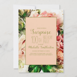 Elegante Vintage Waterverf Bloem 100ste Verjaardag Kaart