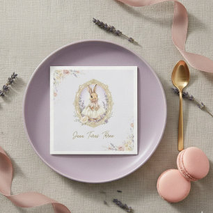 Elegante Vintage Waterverf Konijn Verjaardag Servet