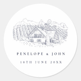 Elegante Vintage Wijnhuis Bestemming Trouwen Ronde Sticker