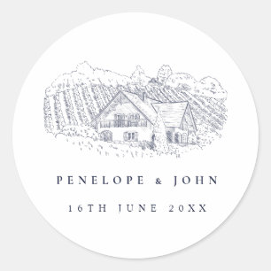 Elegante Vintage Wijnhuis Bestemming Trouwen Ronde Sticker