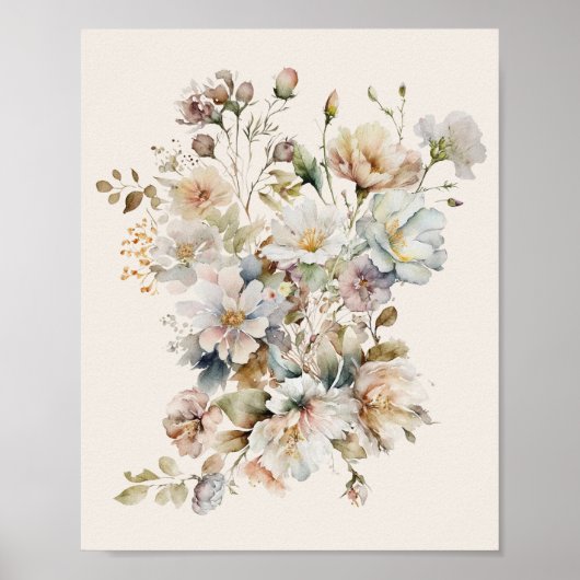 Elegante Vintage Wilde Bloem Kunstwerk Poster (Voorkant)