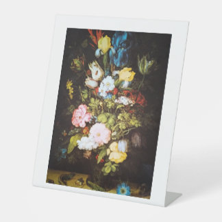 Elegante Vintage Wilde Bloem Kunstwerken Reclamebord Met Voetstuk