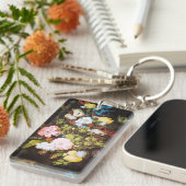 Elegante Vintage Wilde Bloem Kunstwerken Sleutelhanger (Voorkant Rechts)