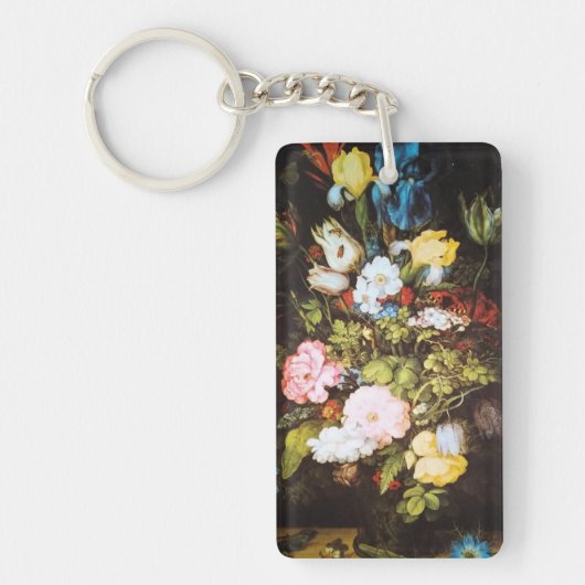 Elegante Vintage Wilde Bloem Kunstwerken Sleutelhanger (Voorkant)