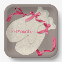 Elegante vintage winter handschoenen met lint kant papieren bordje